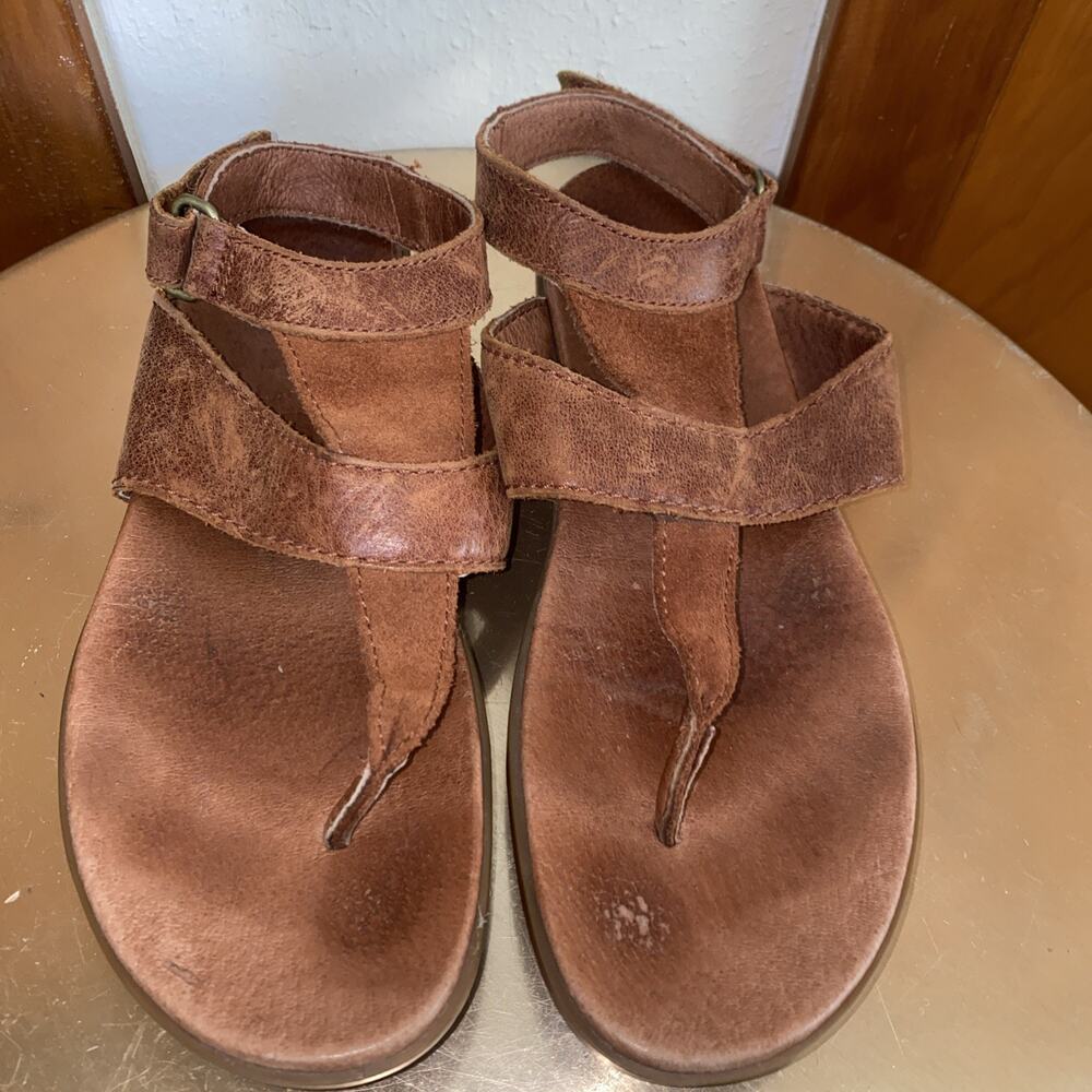 Sorel Torpeda Ankle Strap Brown Leather & Suede Thong Sandals Flat Shoes Summer